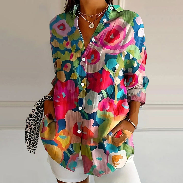 Women’s Colorful Floral Button-Up Blouse