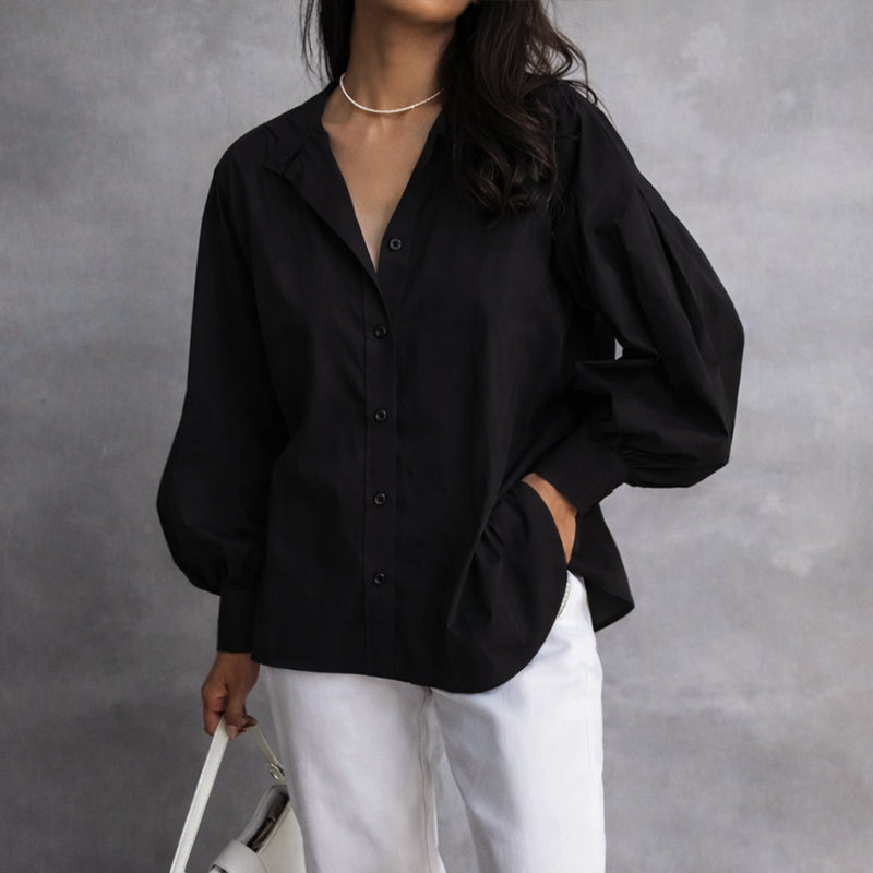 Women's Oversized Shirt with Collar and Long Sleeves