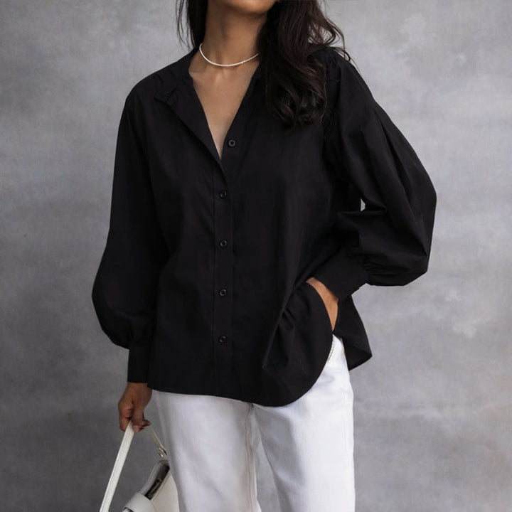 Women's Oversized Shirt with Collar and Long Sleeves