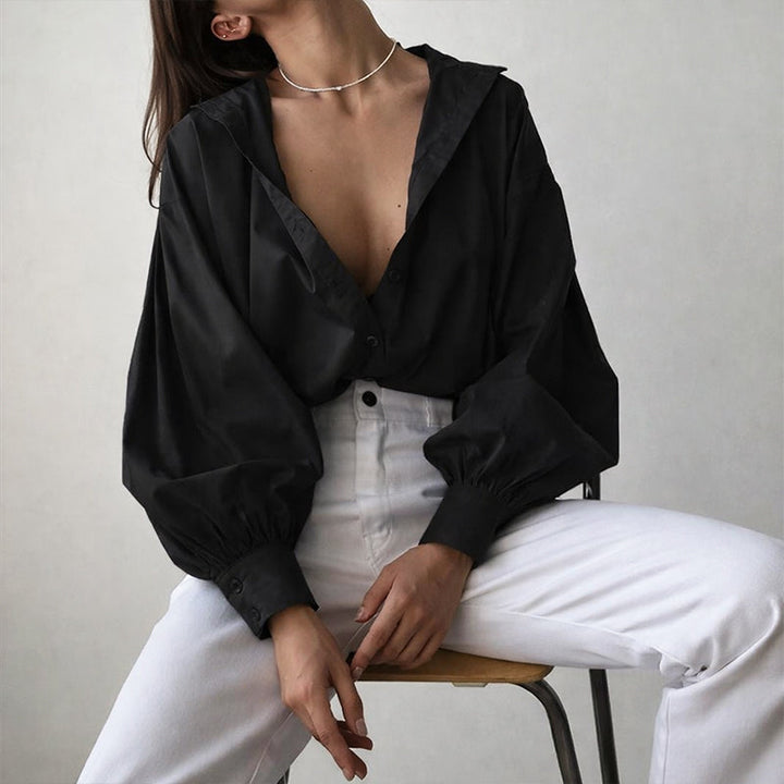 Women's Oversized Shirt with Collar and Long Sleeves