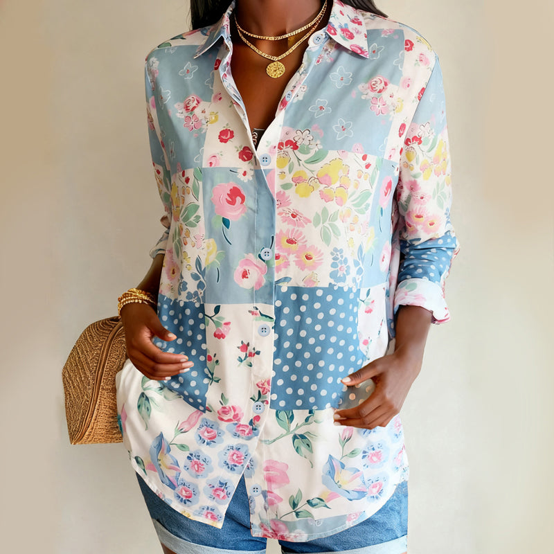 Women's shirt with floral pattern and buttons