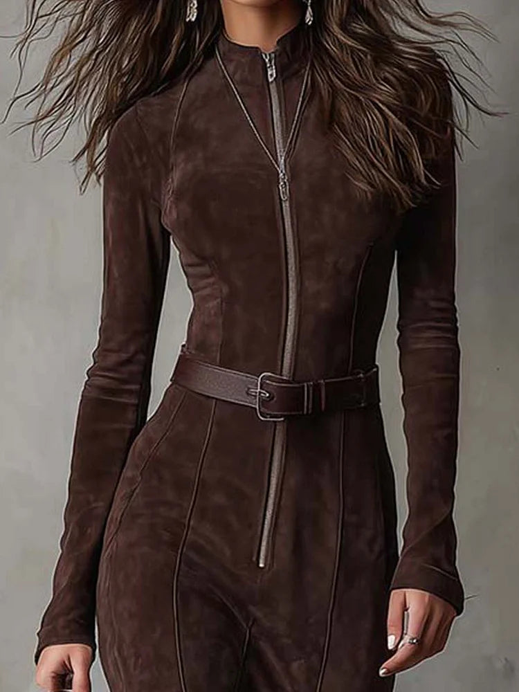 Women's Dress | Fitted Maxi with Belt and Zipper