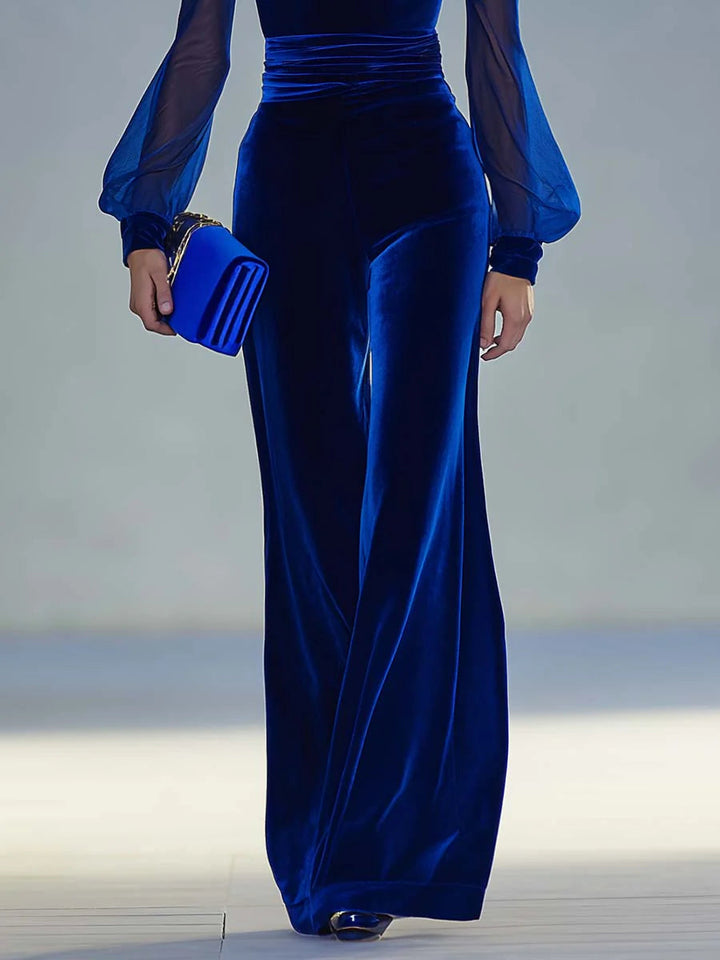 Women's Jumpsuit | Elegant Long with V-Neck and Long Sleeves