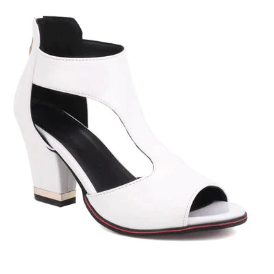 Women’s Peep Toe Block Heel Sandals with Cutout Design