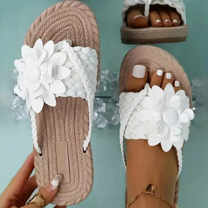 Women’s Floral Braided Strap Slide Sandals