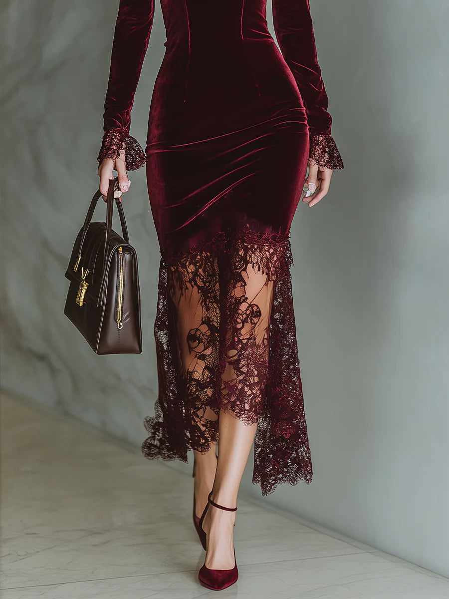 Maxi Dress with Velvet Heart-Shaped Neckline