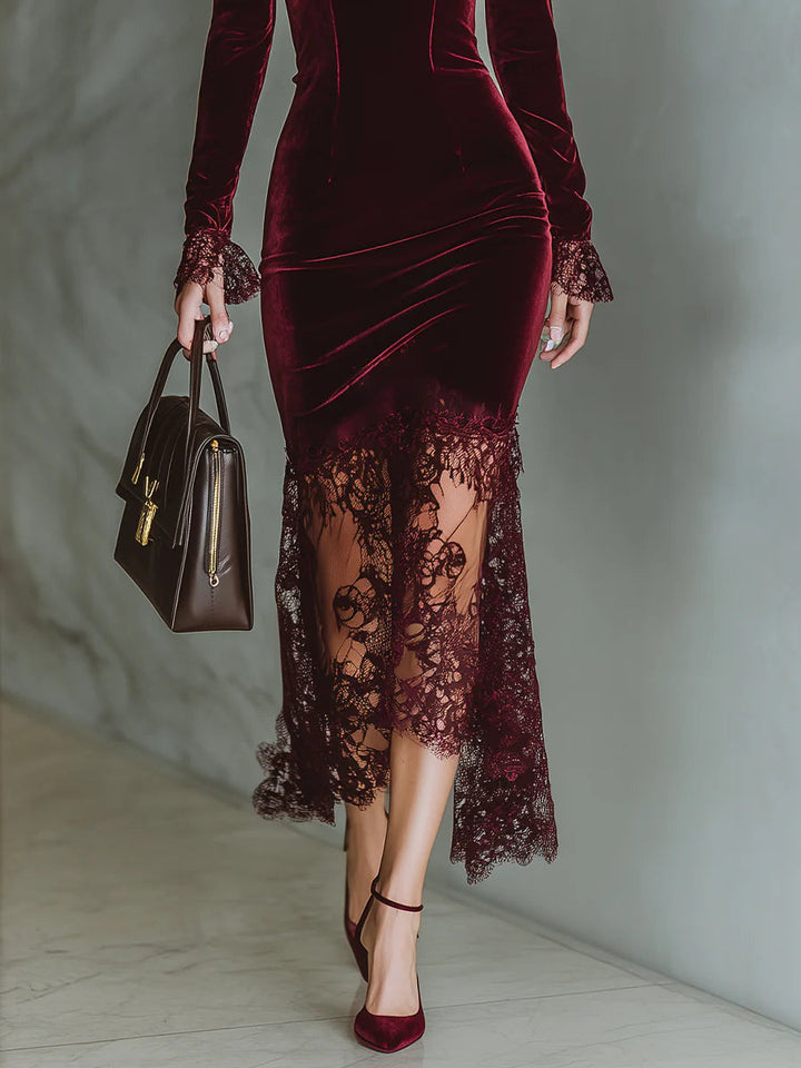 Maxi Dress with Velvet Heart-Shaped Neckline