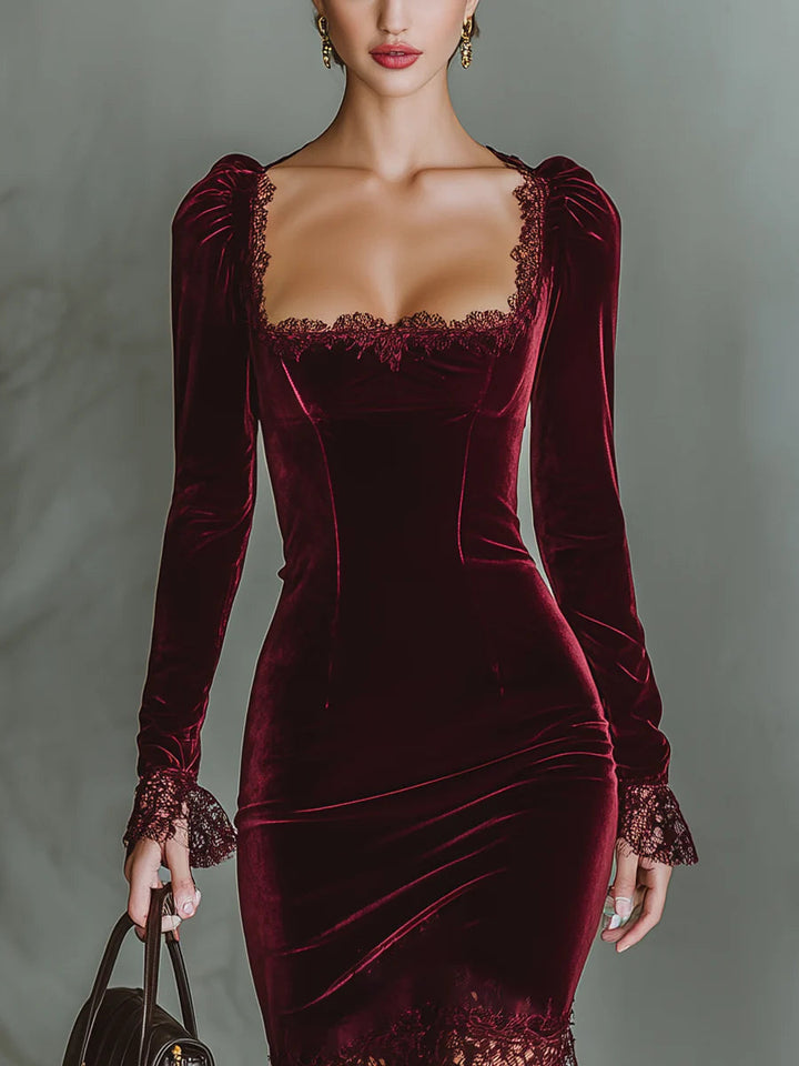 Maxi Dress with Velvet Heart-Shaped Neckline