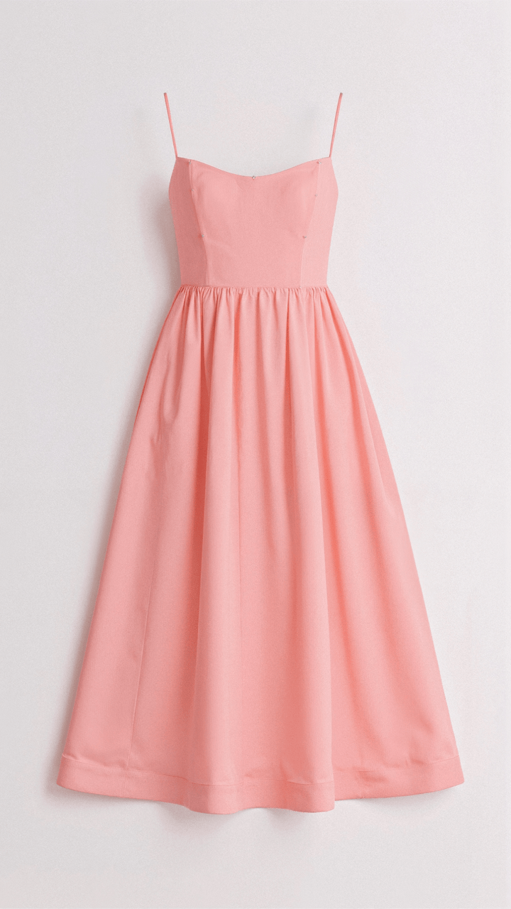 Women's Midi Dress - Spaghetti Strap Scoop Neck Gathered A-Line Skirt