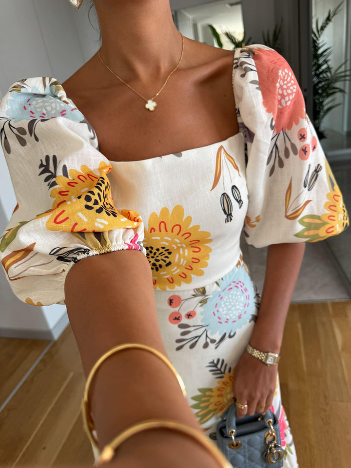 CAMILLE – ELEGANT BLOOM PUFF-SLEEVE DRESS