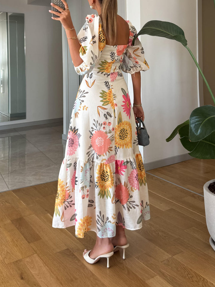 CAMILLE – ELEGANT BLOOM PUFF-SLEEVE DRESS