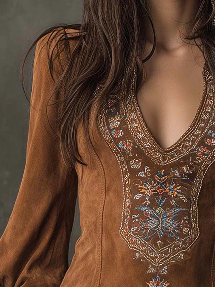 Gyana | Embroidered Mini Dress with Deep V-Neck