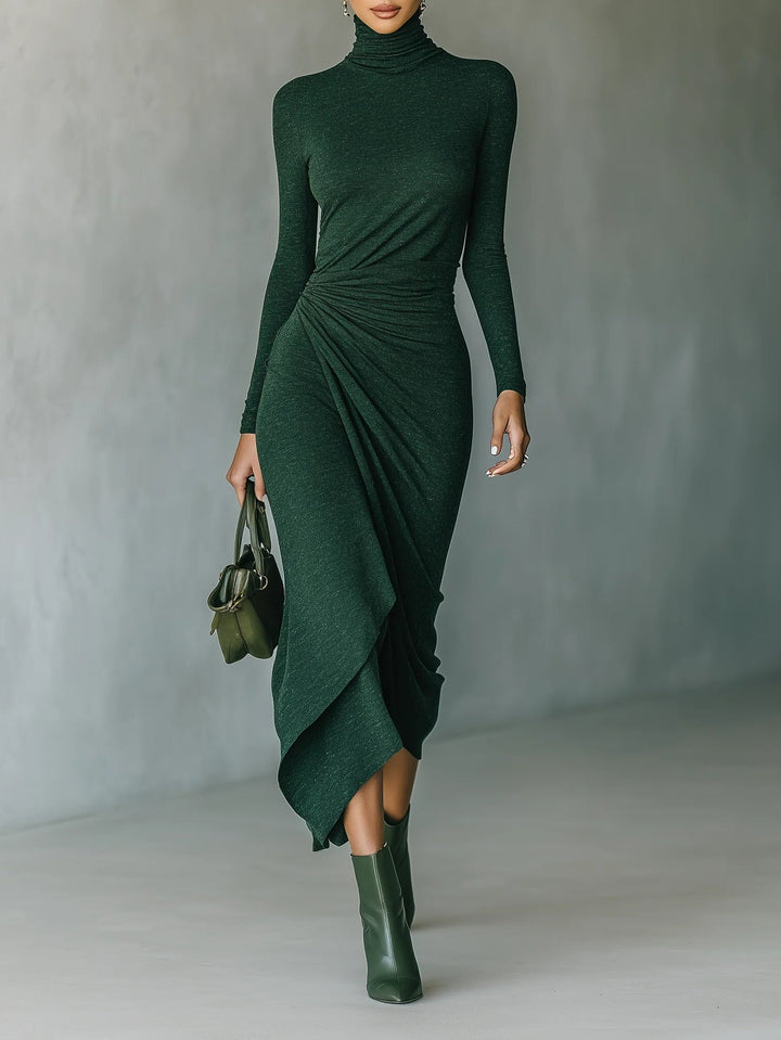 Women's dress | midi with a fitted turtleneck and gathering