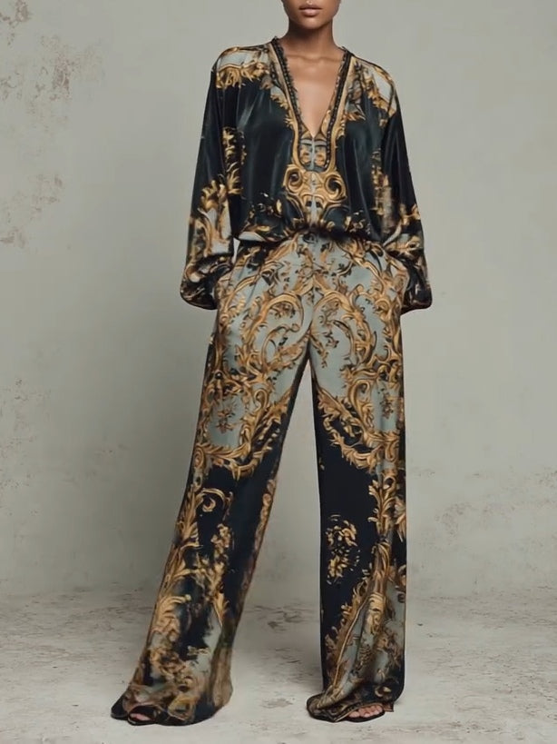 Elegant women's jumpsuit | with V-neck and wide legs