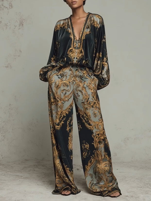 Elegant women's jumpsuit | with V-neck and wide legs