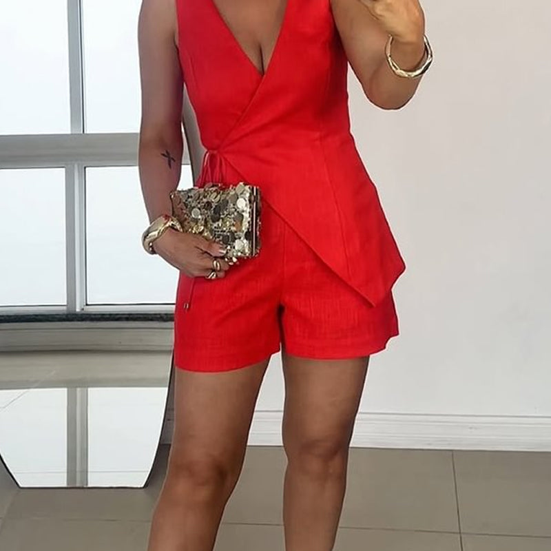 Mabel | Sleeveless Top with Wrap Neckline and High-Waisted Shorts