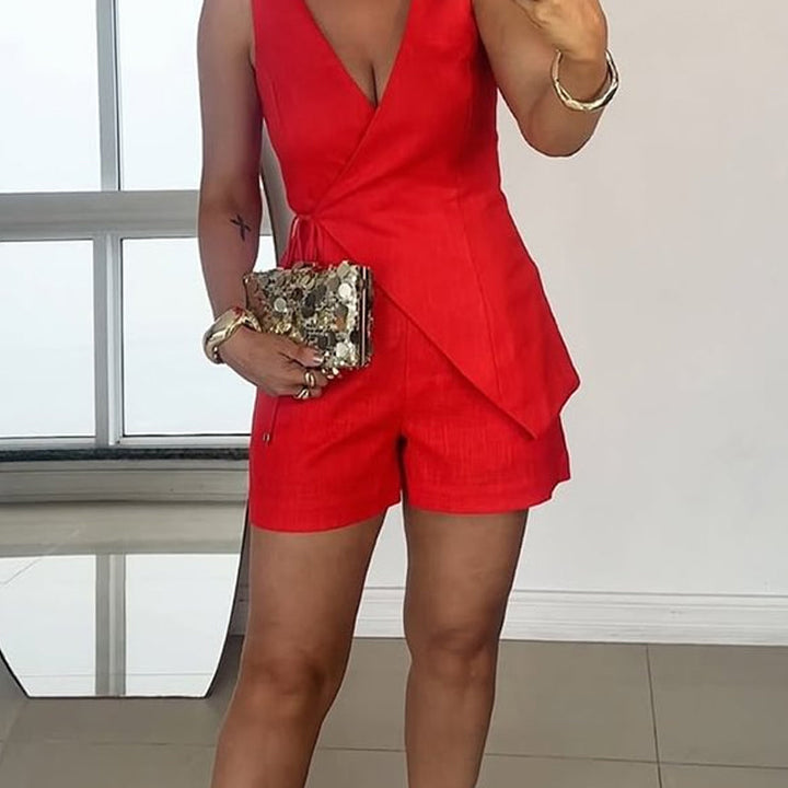 Mabel | Sleeveless Top with Wrap Neckline and High-Waisted Shorts