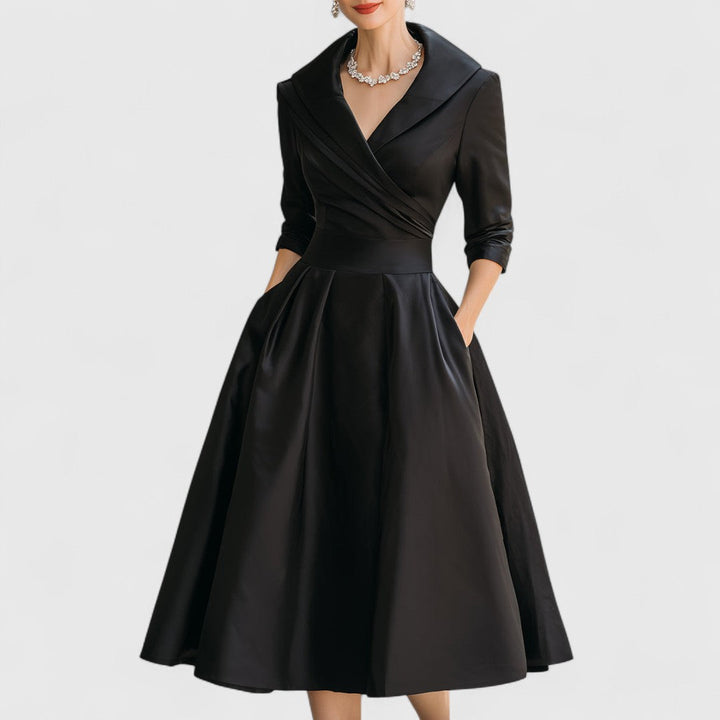 Women's Dress | Midi Flared with Wrap Neckline