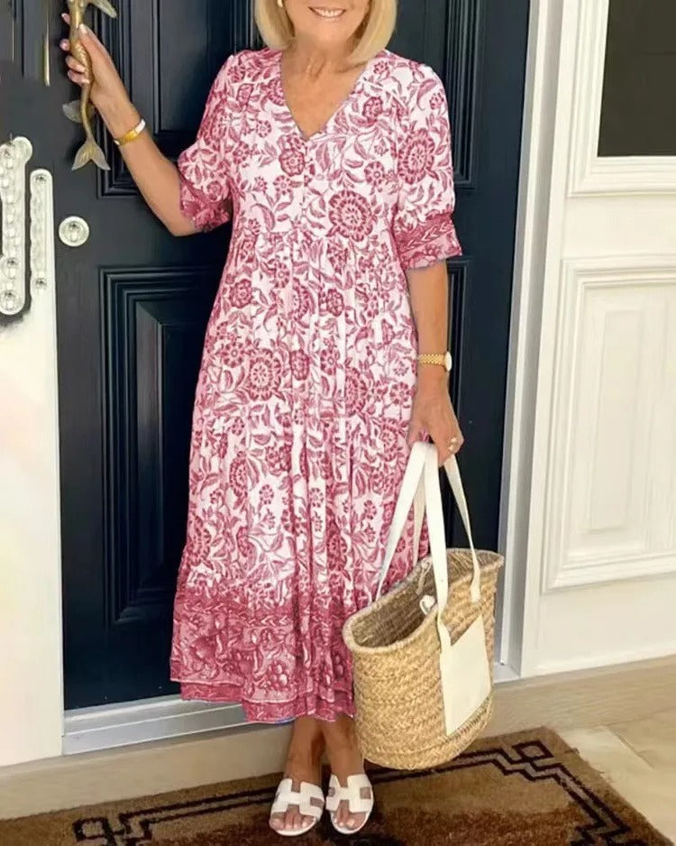 Meredith™ | Boho Style Dress with V-Neck