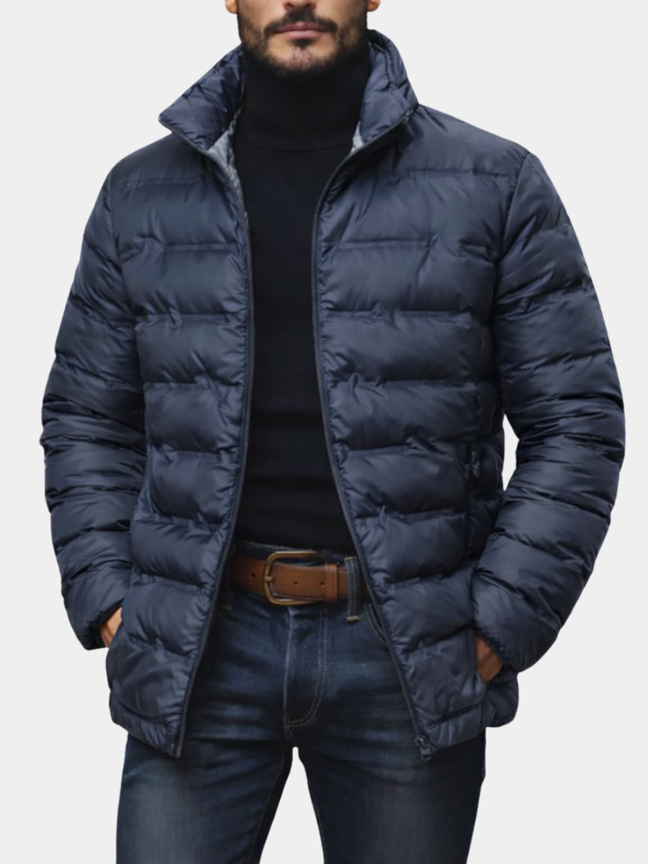 Men's Quilted Jacket with Zipper and High Collar