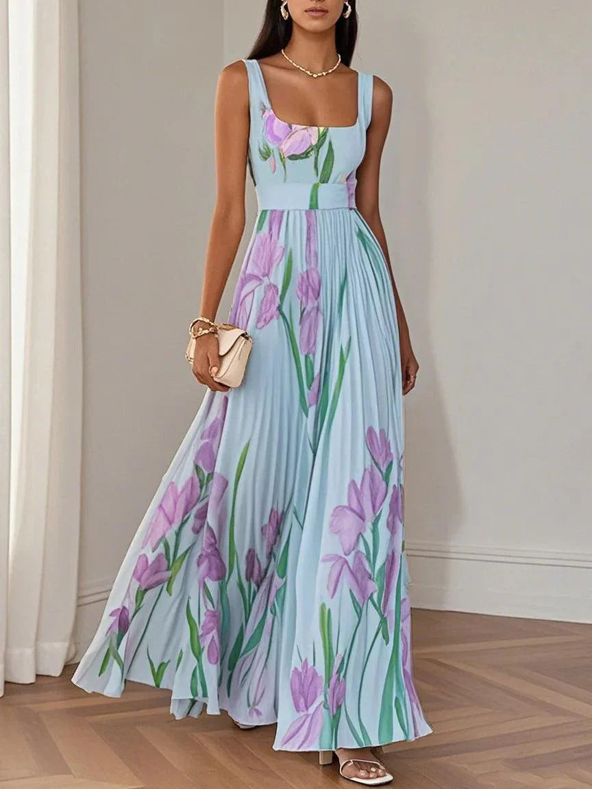 Wilma | Pleated Maxi Dress with Floral Pattern