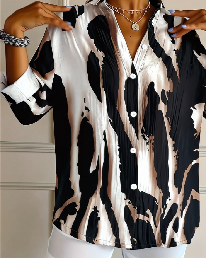 Women's Oversized Blouse with Print and Buttons