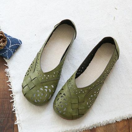 Women’s Perforated Flat Shoes with Slip-On Design