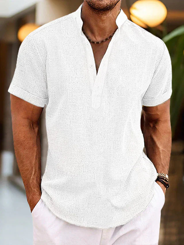 Men’s Short Sleeve Mandarin Collar Button Shirt