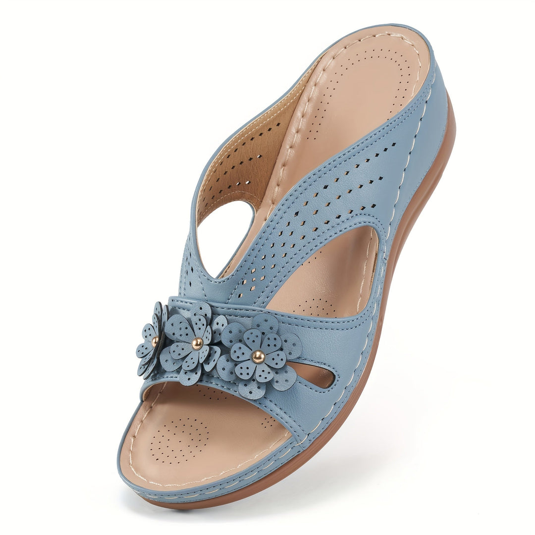 Avila | Airy Summer Shoes with Floral Decor and Wedge Heel