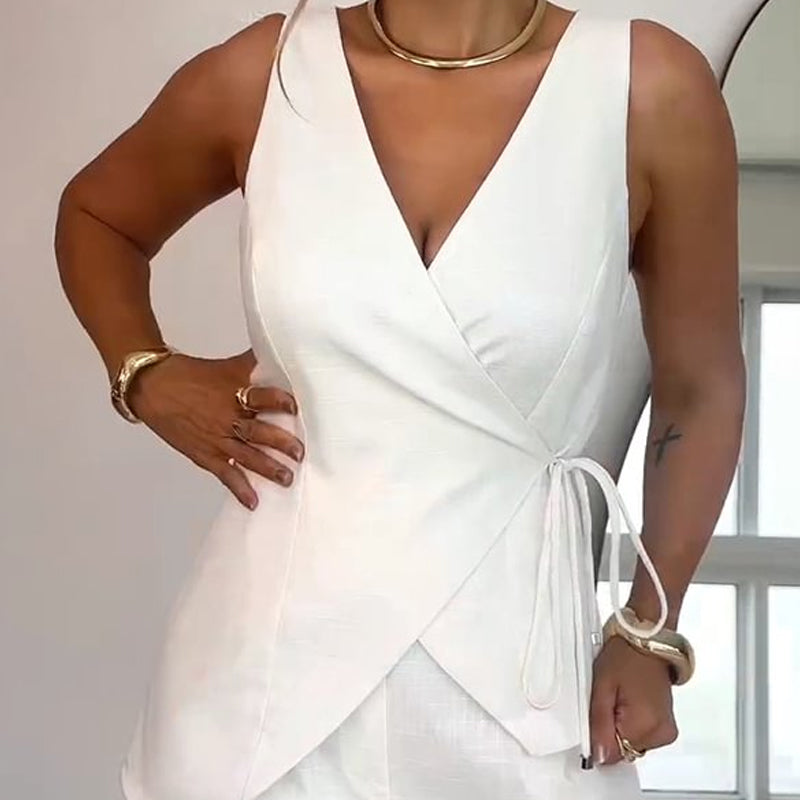 Mabel | Sleeveless Top with Wrap Neckline and High-Waisted Shorts