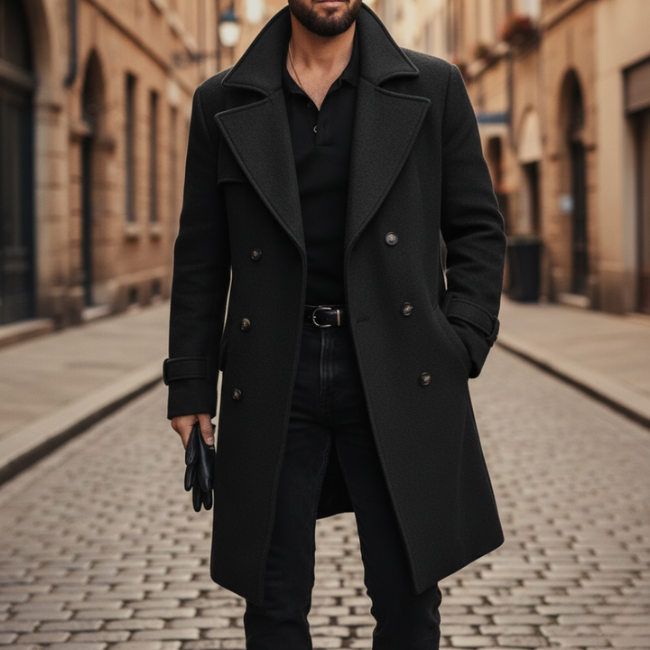 Men's Coat | Elegant Double-Breasted Long with Lapels