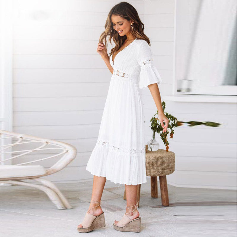 Women’s Boho Lace Trim Midi Dress