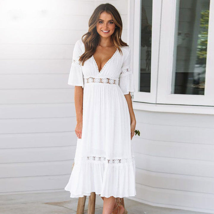 Women’s Boho Lace Trim Midi Dress