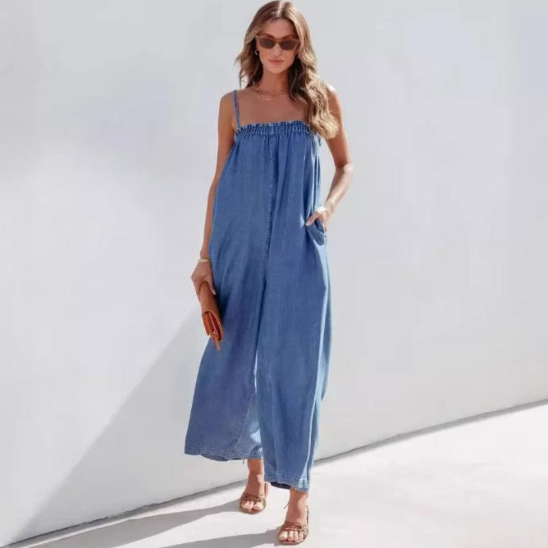Boho Oversized Wide Leg Denim Jumpsuit