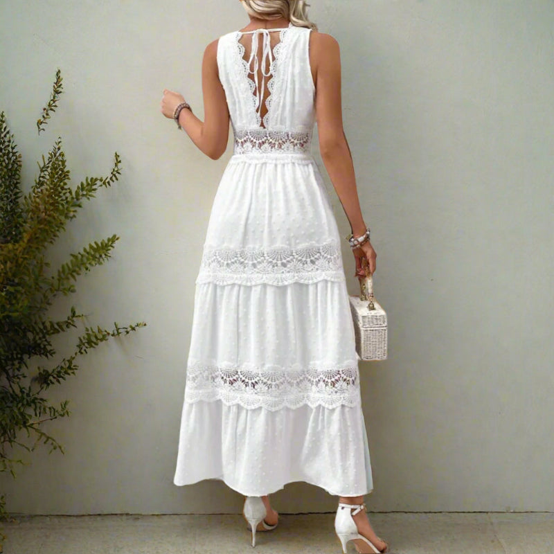 Boho Elegant White Lace Maxi Dress