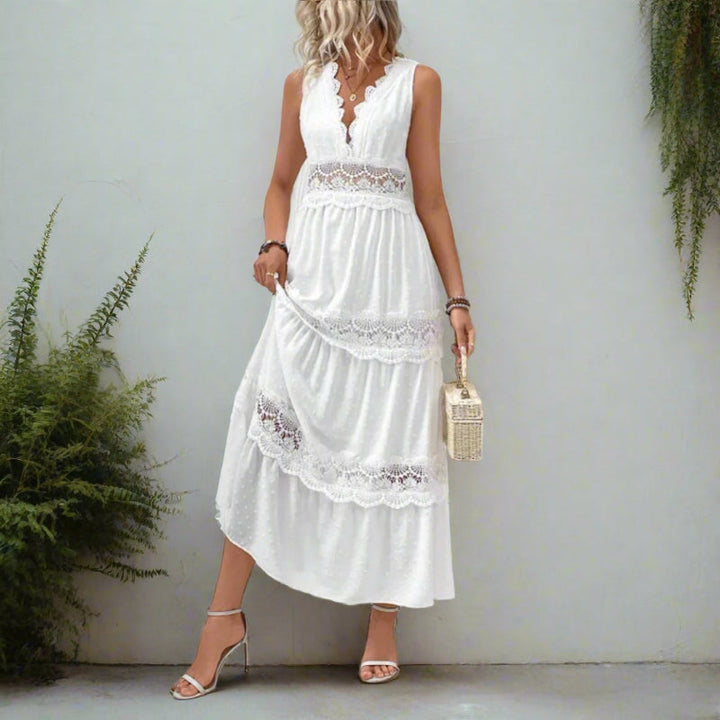Boho Elegant White Lace Maxi Dress