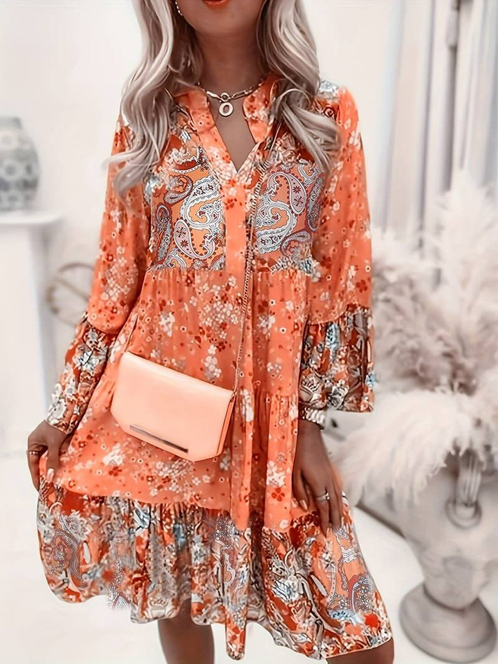 Scarlett | Boho Midi Dress Floral Print V-Neck Long Sleeve Tiered
