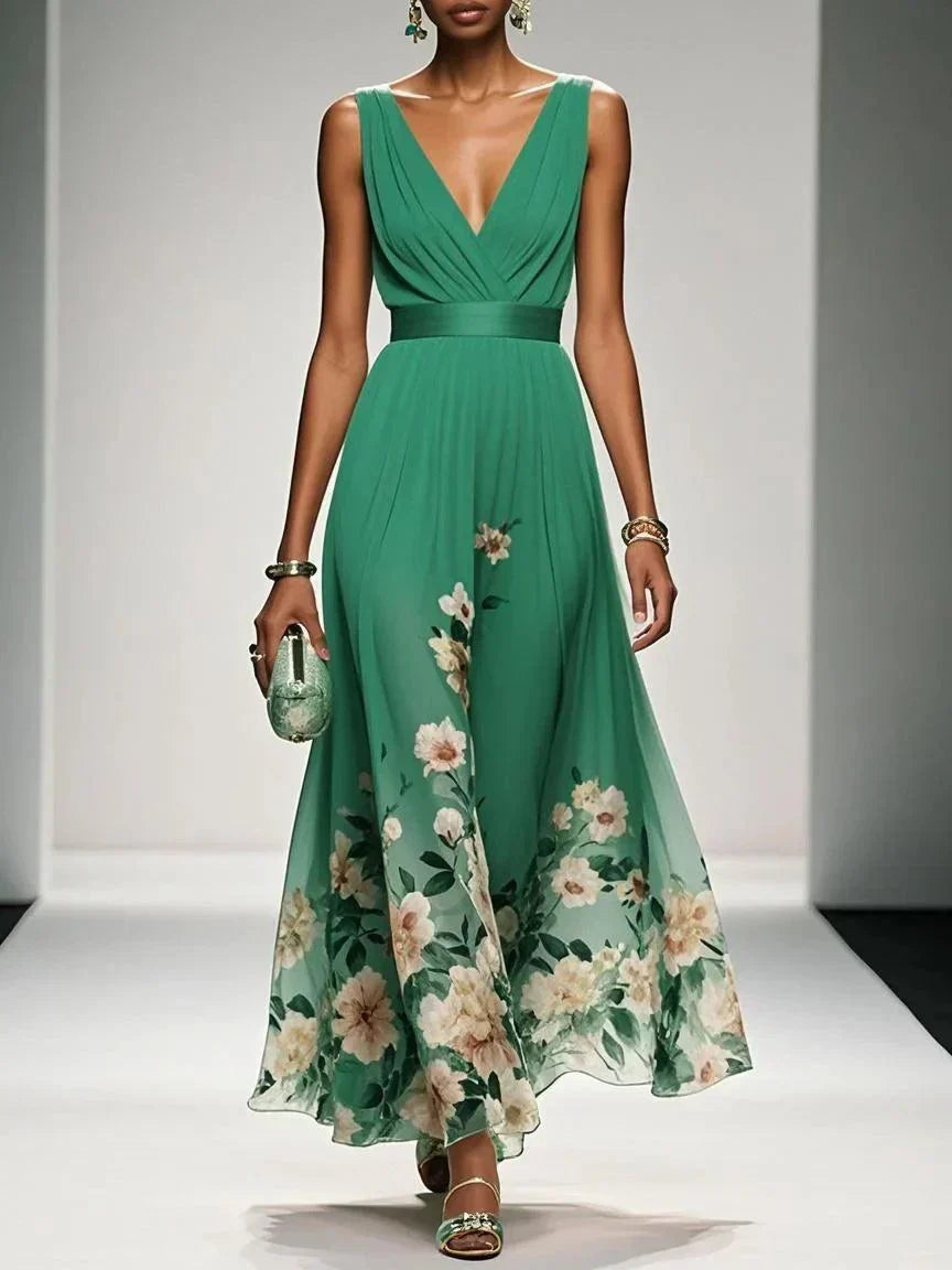 Rose | Light Blue Floral V-Neck Maxi Dress
