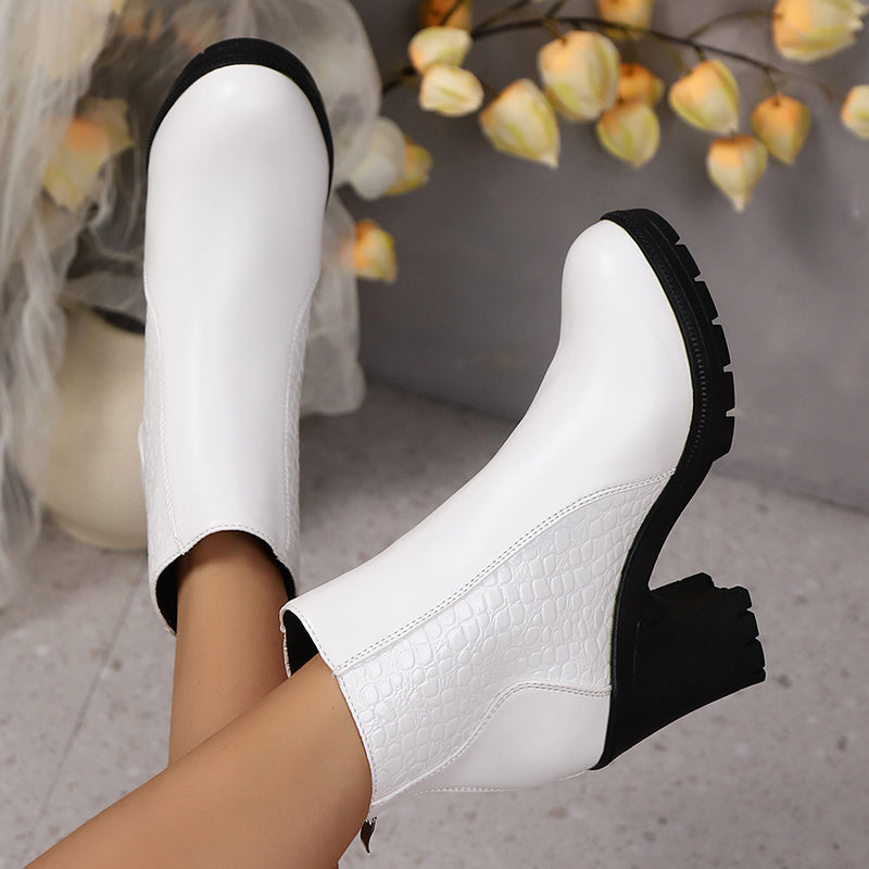 Women's Block Heel Ankle Boots with Cutout Detail