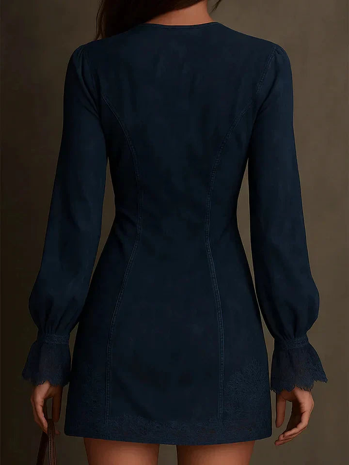 Deliane | Figure-Hugging Suede Dress with Delicate Lace