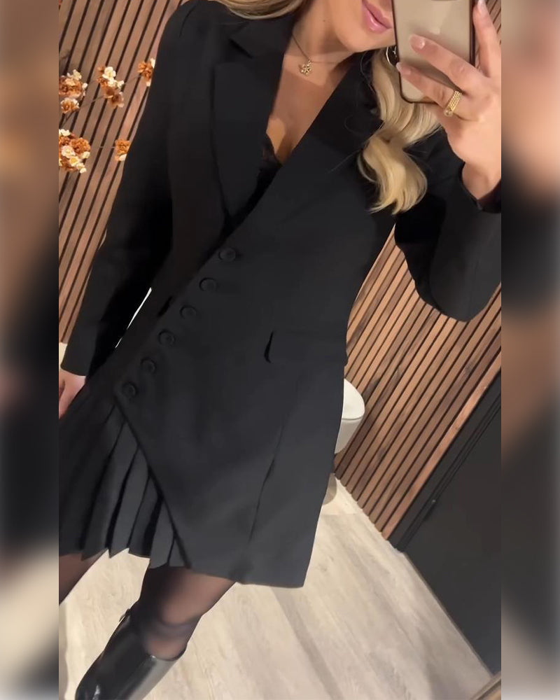 Blazer Dress with Pleated Hem