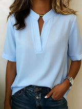 Aivee | Loose Short Sleeve Top Made of Cotton-Linen Blend
