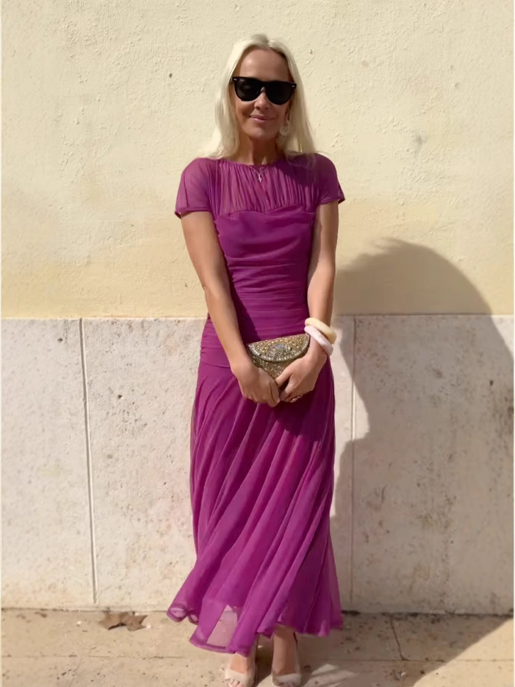 Lauren | Chiffon Dress with Round Neckline for Women