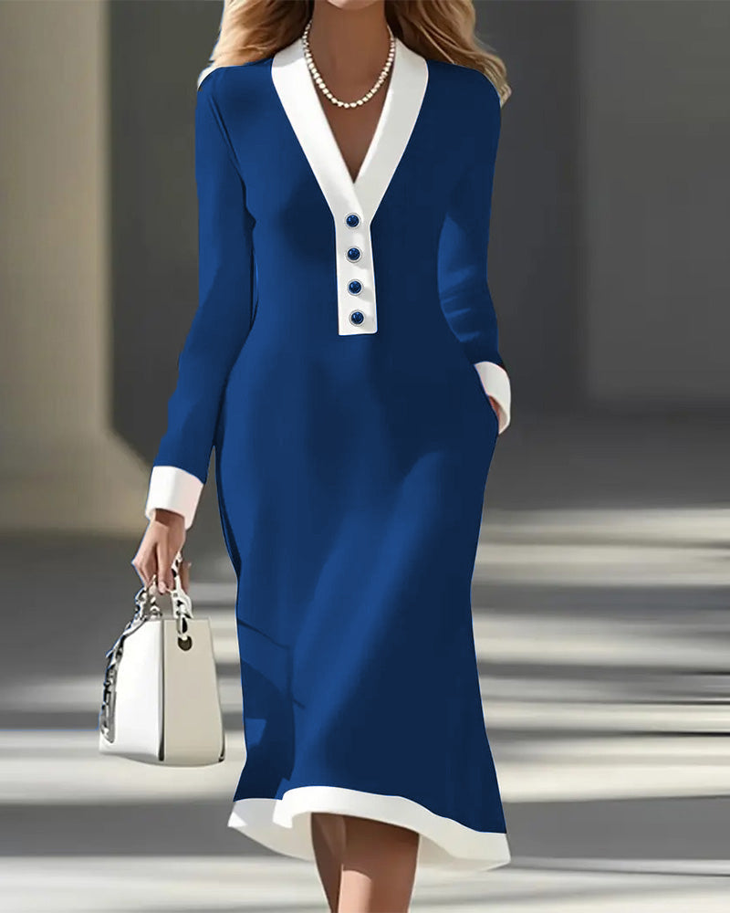 Women's Midi Dress with Long Sleeves and Buttons