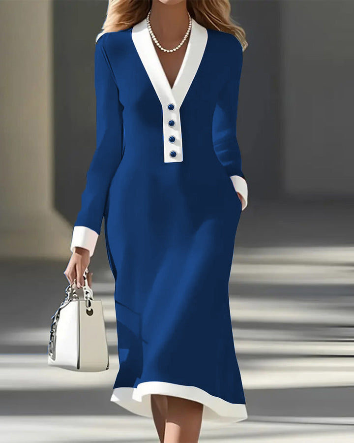 Women's Midi Dress with Long Sleeves and Buttons