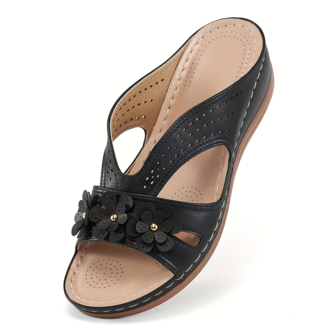 Avila | Airy Summer Shoes with Floral Decor and Wedge Heel