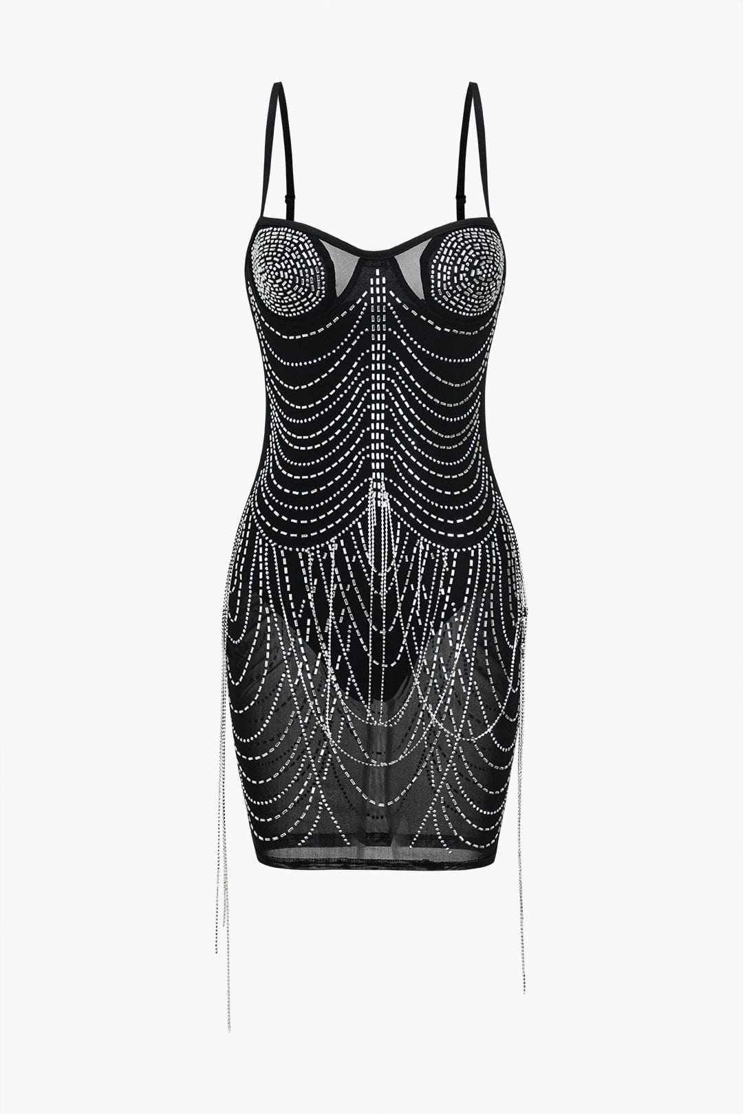 Celeste | Rhinestone-Embellished Mesh Mini Dress – Sparkling Glamour for Unforgettable Nights