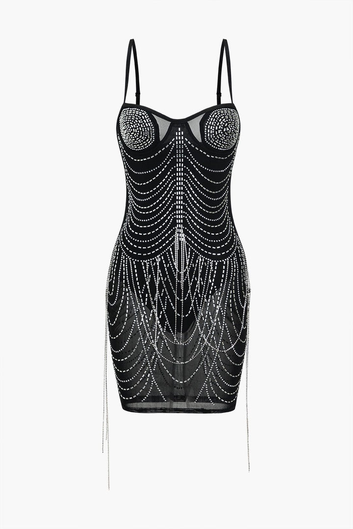 Celeste | Rhinestone-Embellished Mesh Mini Dress – Sparkling Glamour for Unforgettable Nights
