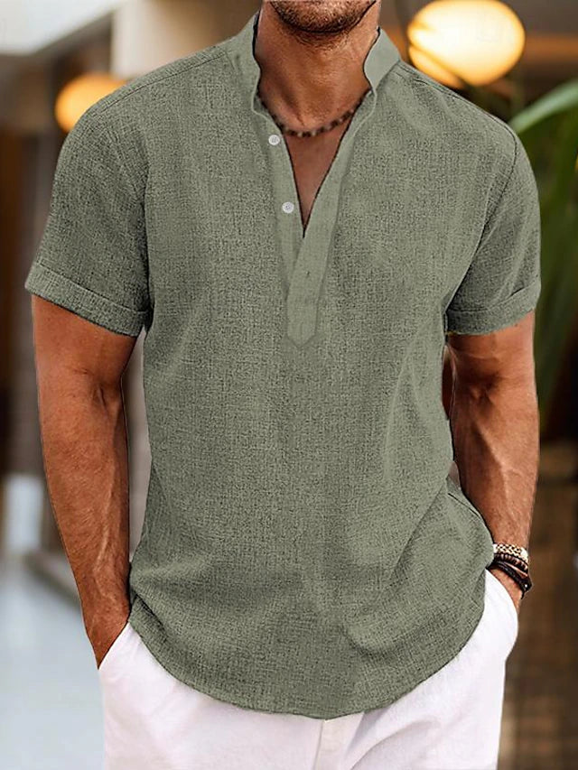 Men’s Short Sleeve Mandarin Collar Button Shirt