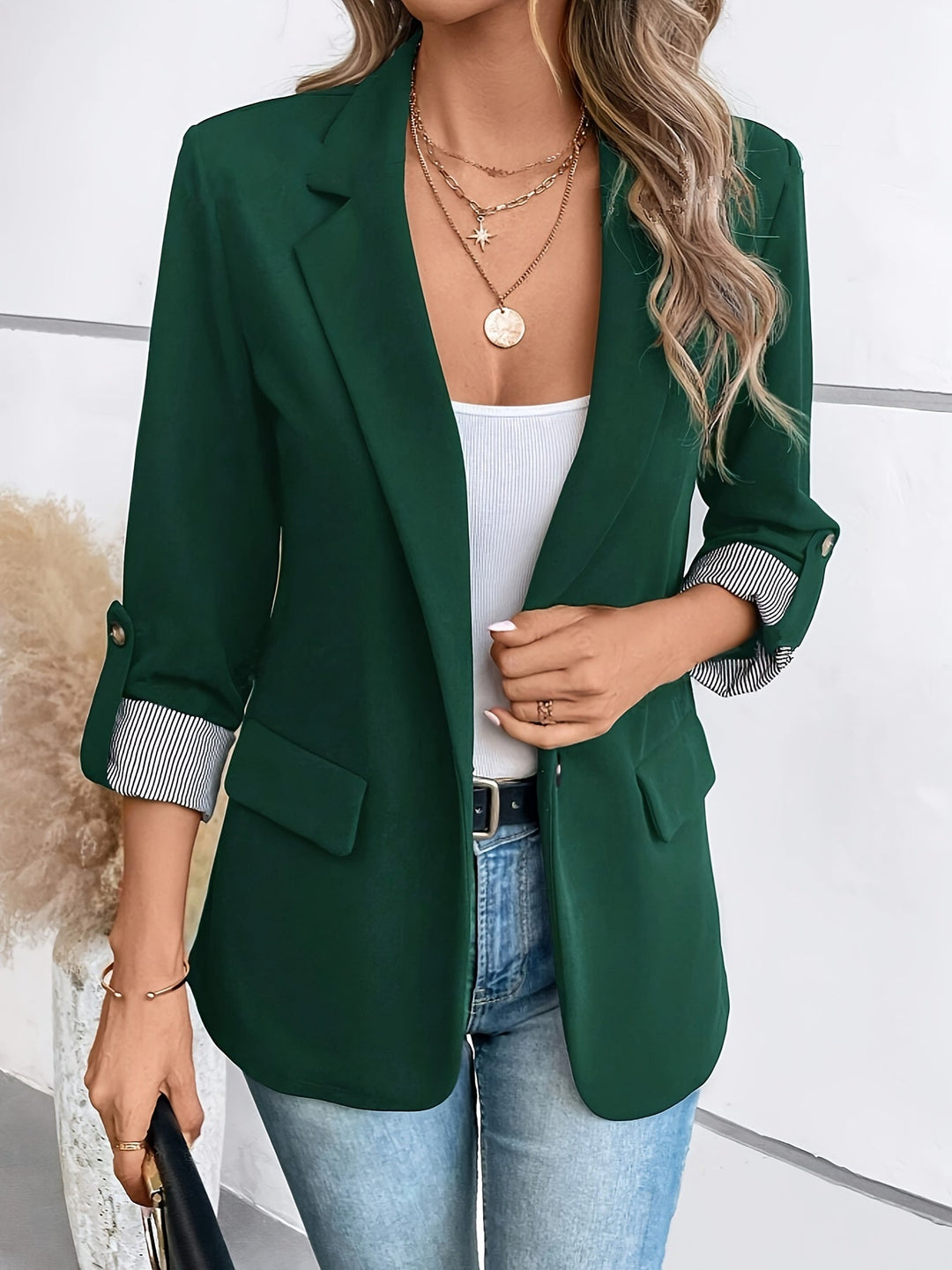 Women’s Casual Tailored Blazer with Rolled Sleeves